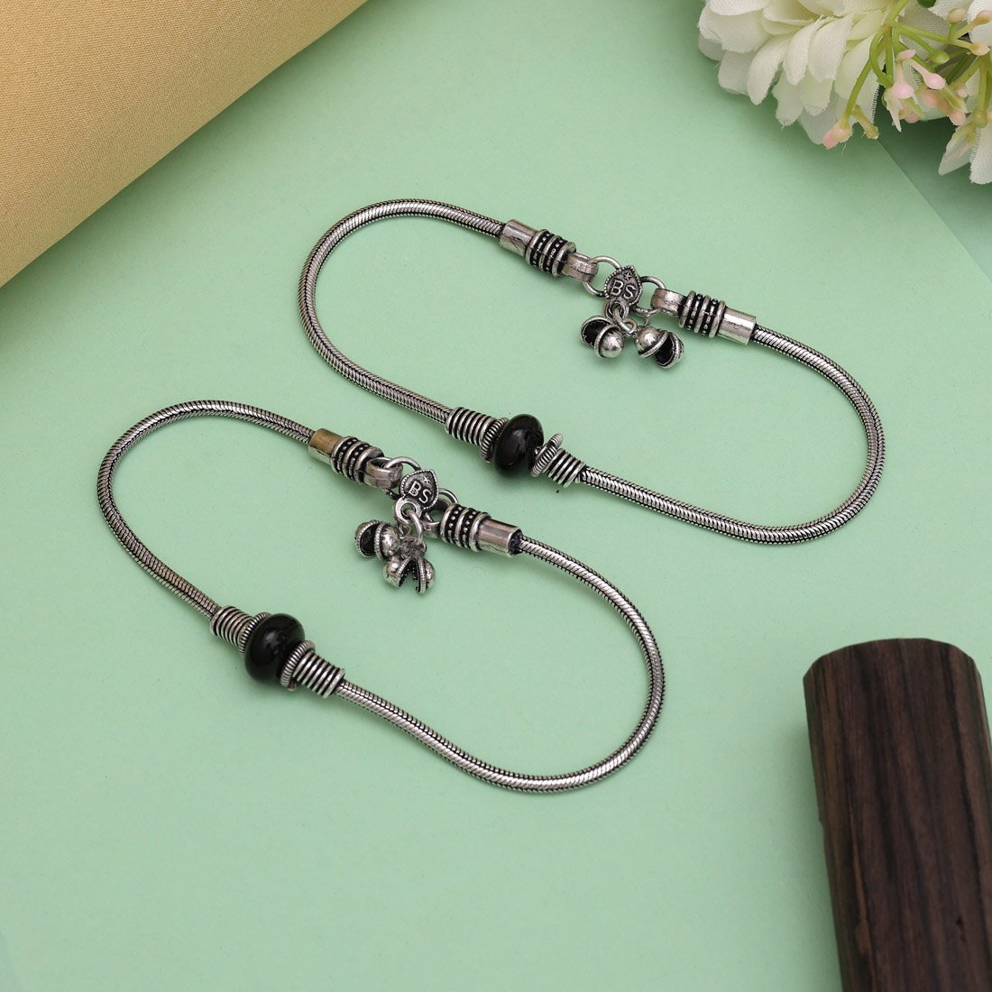 Black Color Oxidised Anklets